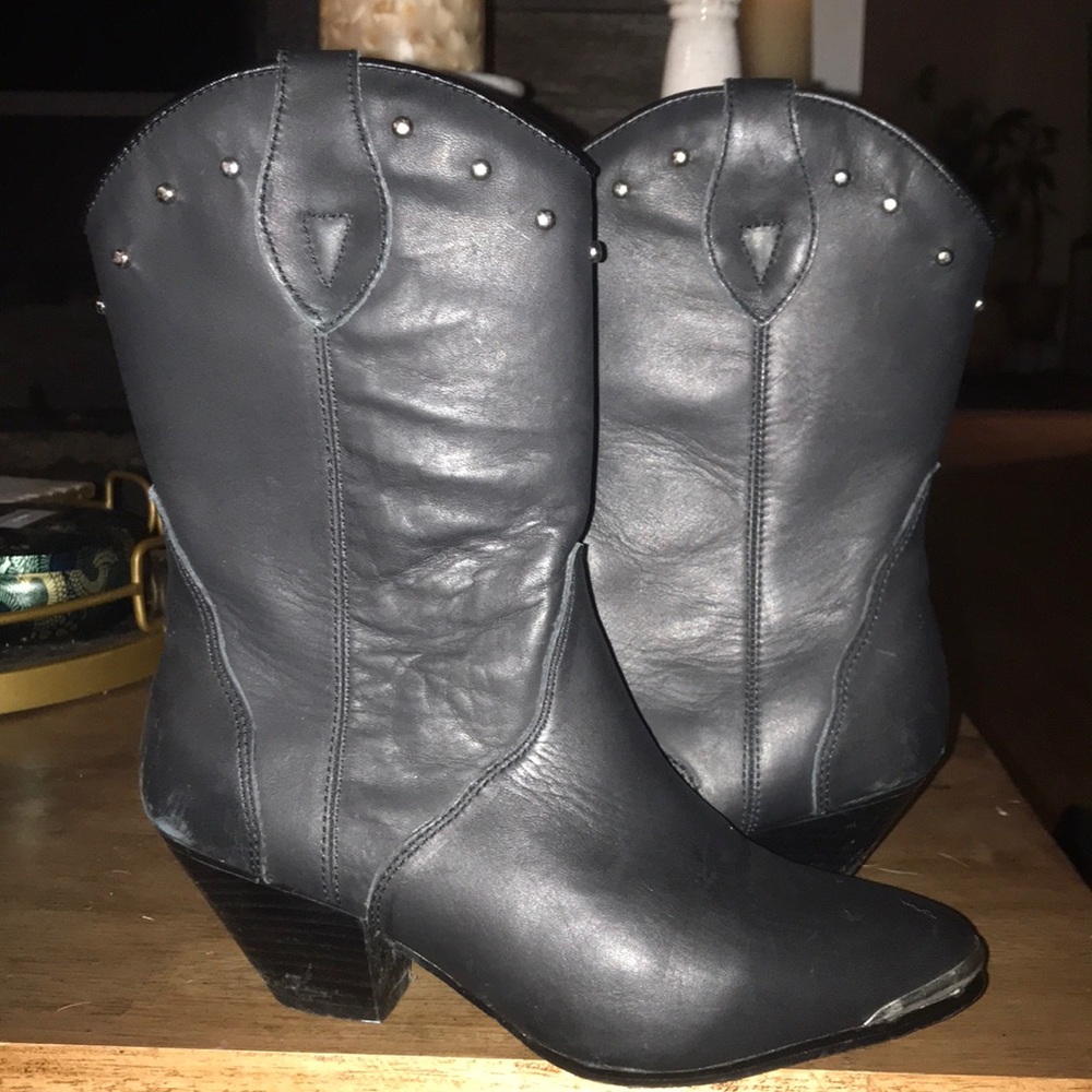 Genuine Leather Studded Short Cowboy Boots